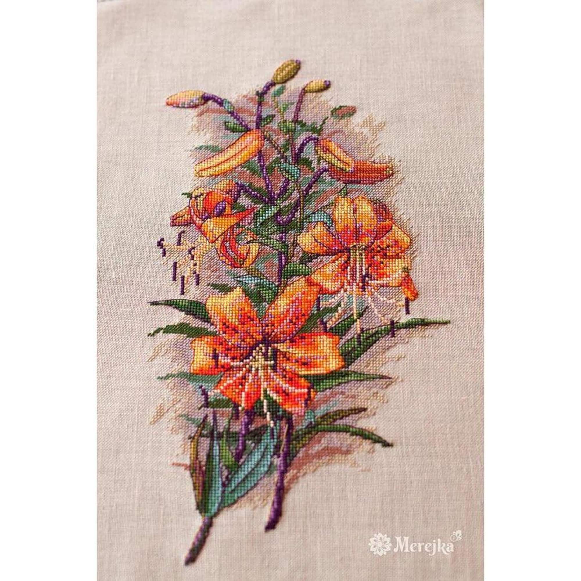 Merejka Vintage Lilies Counted Cross Stitch Kit